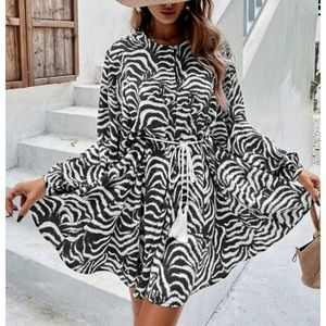 Boho Bishop Sleeves High Waist Belted Fringe Dress